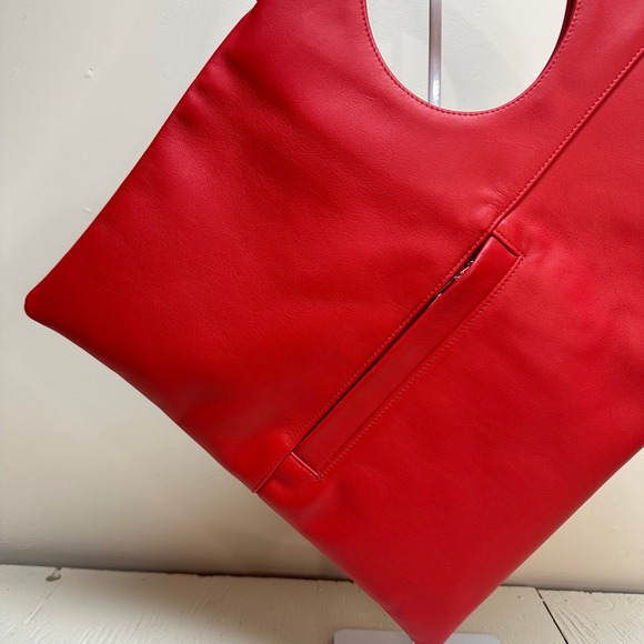 Olena Molchanova Red Leather Slim Tote Bag Top Handle Abstract Modern - Picture 2 of 8
